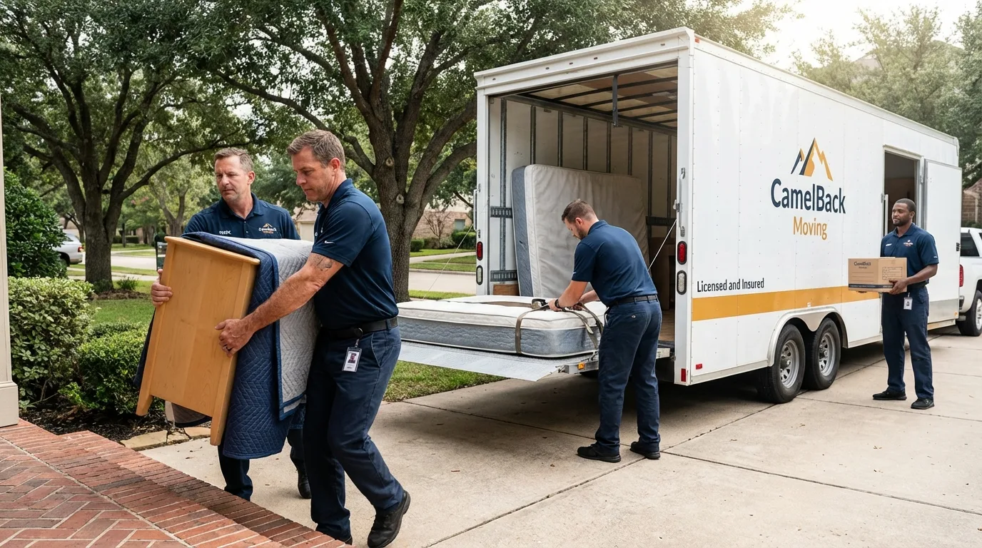 Crew loading residential truck for cross-state move from Lansing, NY