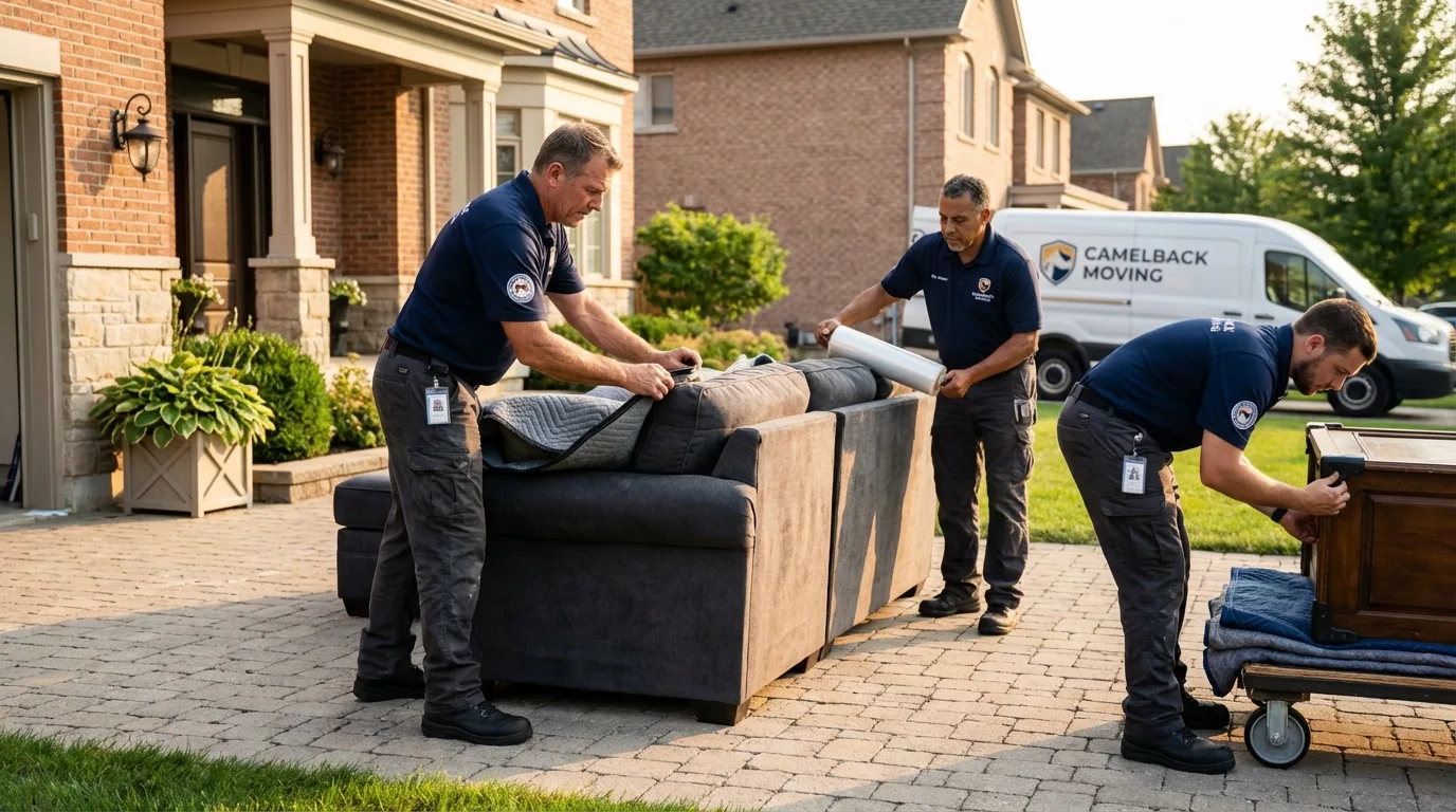 Large estate moving crew wrapping furniture in Lansing, NY